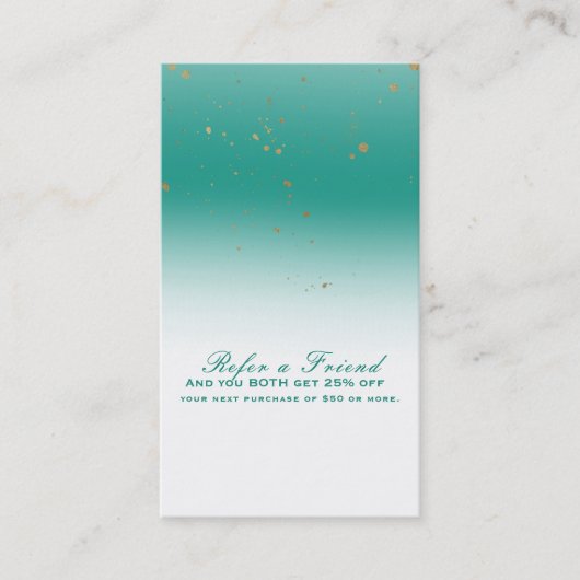 Carte De Référencement Turquoise & Or Moderne Glamour Chic Parrainez un(e (Devant)