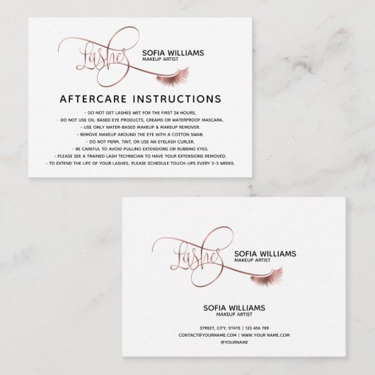Carte De Référencement Typographie moderne Long Rose Gold Lashes (Devant / Derrière)