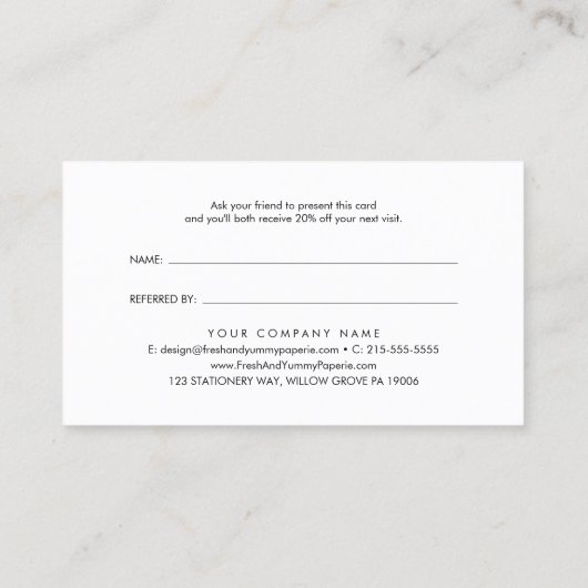 Carte De Référencement Typographie noire chic Référer un ami (Dos)