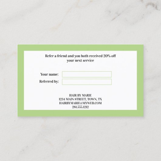 Carte De Référencement Une coquille verte classique pour un ami (Dos)