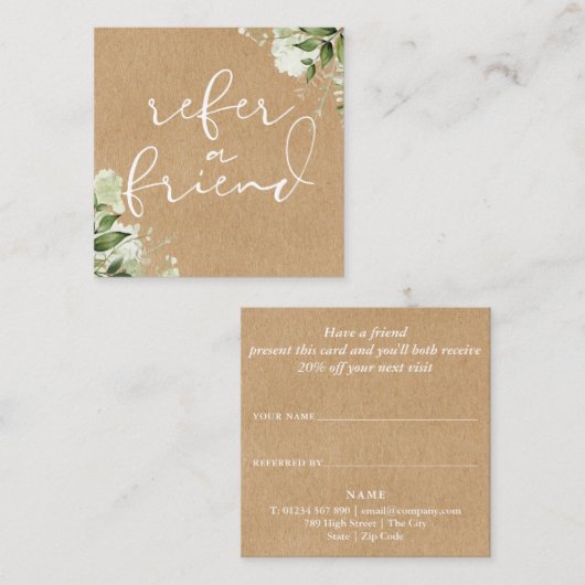 Carte De Référencement Végétal Floral Élégant Script Kraft Rustique (Devant / Derrière)