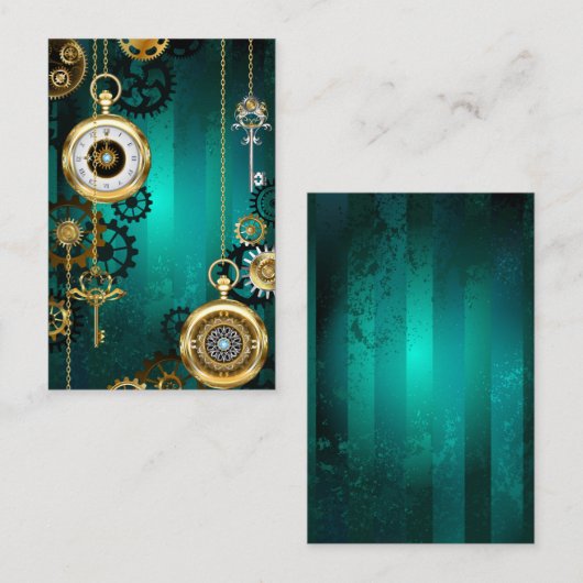 Carte De Référencement Veille bijoux Steampunk sur un Arrière - plan vert (Devant / Derrière)