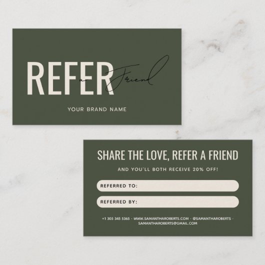 Carte De Référencement Vert moderne professionnel recommander un ami (Devant / Derrière)