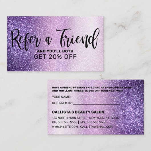 Carte De Référencement Violet Lilac Violet triple Parties scintillant Typ (Devant / Derrière)