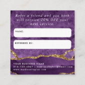 Carte De Référencement Violet violet or Parties scintillant marbre Agate  (Dos)