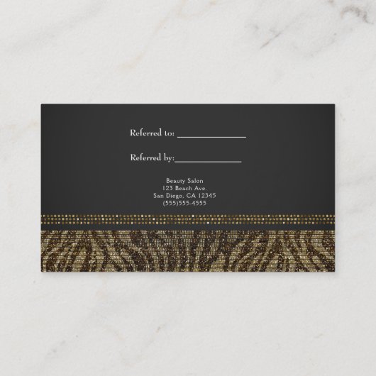 Carte De Référencement Zebra Sequins Sparkle Glam Chic Envoyer un ami (Dos)