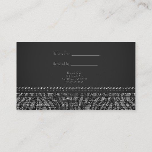 Carte De Référencement Zebra Silver Sparkle Glam Chic Envoyer un ami (Dos)