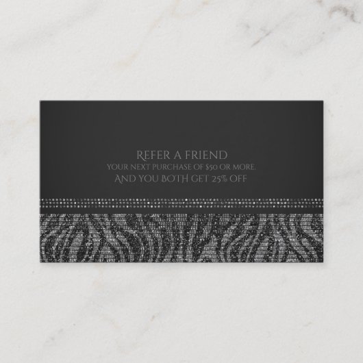 Carte De Référencement Zebra Silver Sparkle Glam Chic Parrainer un ami (Devant)