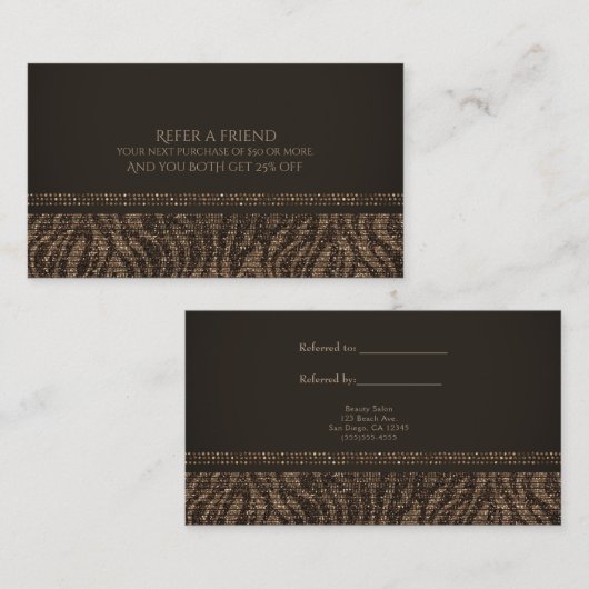 Carte De Référencement Zebra Sparkle Brown Gold Glam Chic Référer un ami (Devant / Derrière)
