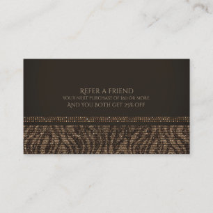 Carte De Référencement Zebra Sparkle Marron Or Glam Chic Réferer un Ami