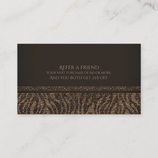 Carte De Référencement Zebra Sparkle Marron Or Glam Chic Réferer un Ami (Devant)