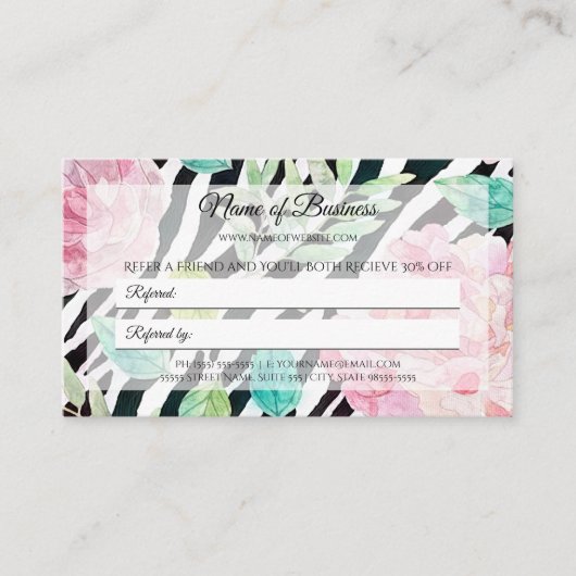 Carte De Référencement Zèbre Floral Recommandation (Devant)