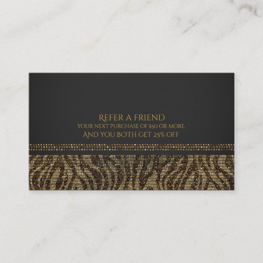 Carte De Référencement Zèbre Paillettes Pailletées Glam Chic Réferer un a (Devant)