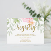 Carte de REGISTRE Baby shower rose et or (Debout devant)