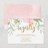 Carte de REGISTRE Baby shower rose et or (Devant / Derrière)