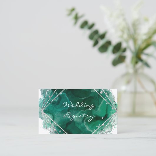 Carte de registre de mariage vert et argent à join (Debout devant)