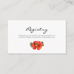 Carte de registre mariage d'aquarelle rouge pavot
