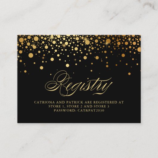 Carte de registre noir Faux Gold Foil Confetti Dot (Devant)