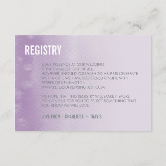 CARTE DE REGISTRE :: ombre aquarelle violet (Dos)