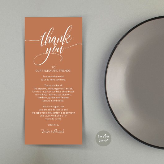 Carte de réglage du Merci du dîner de répétition