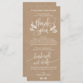 Carte de réglage Rustique Merci Floral (Devant / Derrière)