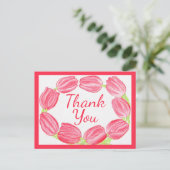 Carte de remerciement à bordure de tulipes rouges (Debout devant)
