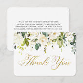 Carte de remerciement à feuillage blanc et or (Devant / Derrière)