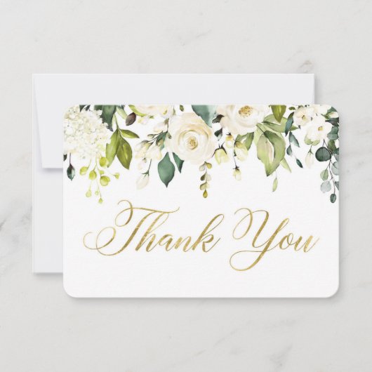 Carte de remerciement à feuillage blanc et or (Devant)