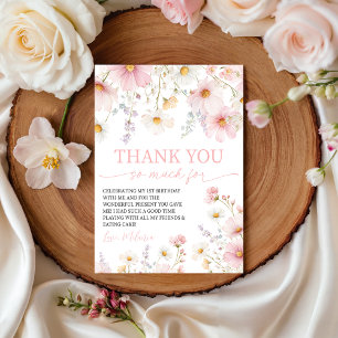 Carte de remerciement à fleurs sauvages rose