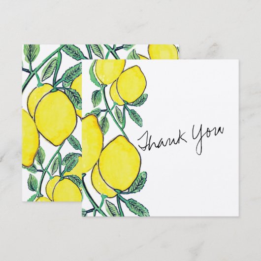 Carte de remerciement à l'aquarelle Citron Script (Devant / Derrière)