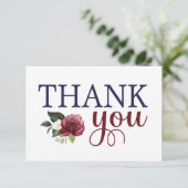 Carte de remerciement à l'aquarelle florale marine (Debout devant)