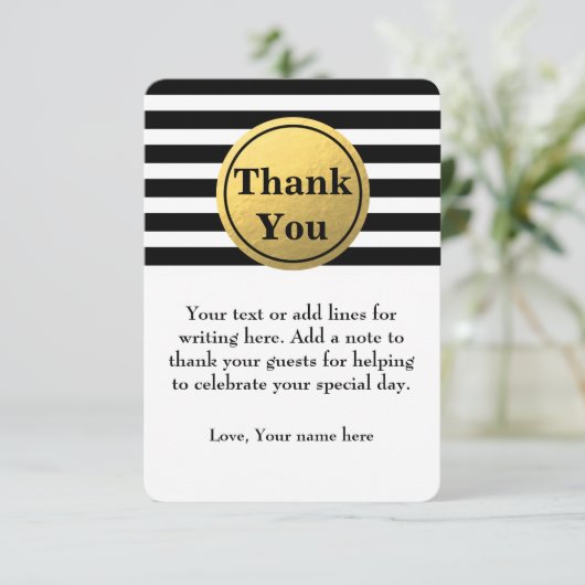 Carte de remerciement à motif rayé noir et blanc a (Debout devant)