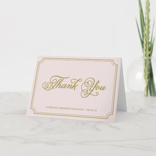 Carte de remerciement à motif script Blush & Gold (Devant)