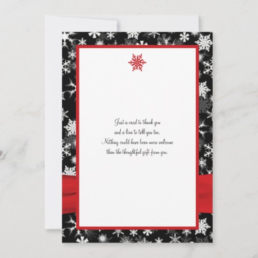Carte de remerciement à plat flocons de neige noir (Dos)