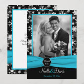 Carte de remerciement à plat flocons de neige noir (Devant / Derrière)