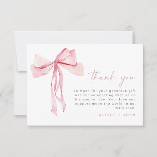 Carte de remerciement à ruban rose Fille coquette (Devant)