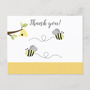 Carte de remerciement abeille bourdon grise jaune