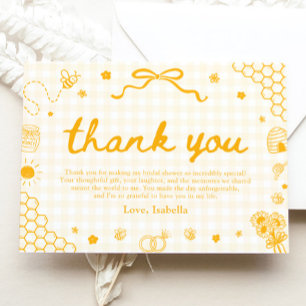 Carte de remerciement abeille miel gingham jaune