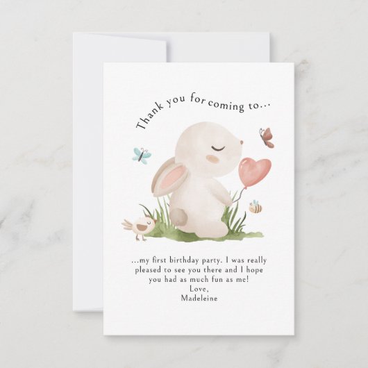 Carte de remerciement anniversaire lapin pour enfa (Devant)