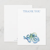 Carte de remerciement Aquarelle Bleue Octopus (Devant / Derrière)