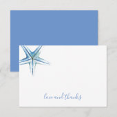 Carte de remerciement aquarelle étoile de mer bleu (Devant / Derrière)