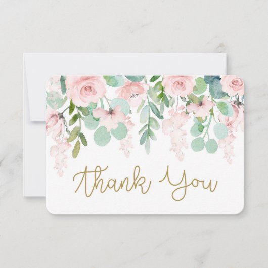 Carte de remerciement aquarelle florale rose blush (Devant)