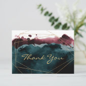 Carte de remerciement aquarelle sarcelle et bordea (Debout devant)