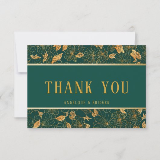 Carte de remerciement au feuillage vert émeraude e (Devant)