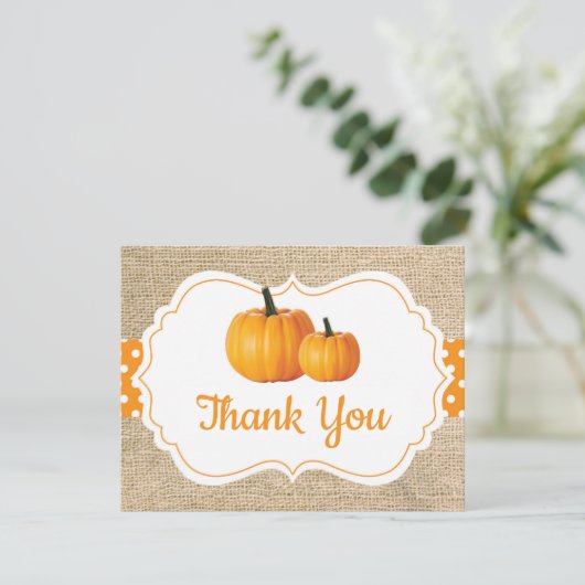 Carte de remerciement automne citrouille orange to (Debout devant)