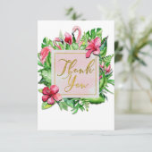 Carte de remerciement aux flamants roses et feuill (Debout devant)