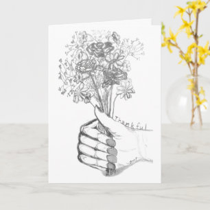 Carte de remerciement avec bouquet de fleurs esqui