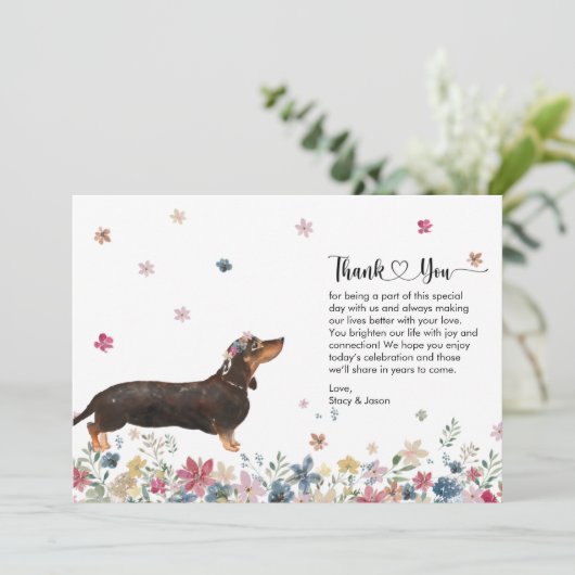 Carte de remerciement avec chien Dachshund (Debout devant)
