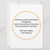 Carte de remerciement avec dindon animé et chapeau (Dos)