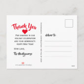 Carte de remerciement avec écriture rouge et houx  (Dos)